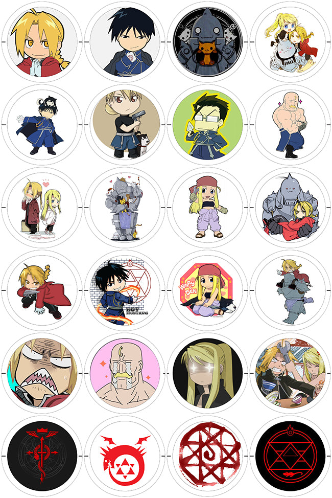 Fullmetal Alchemist - 24 Pines de 56 mm (varias colecciones)