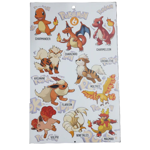 Pokemon - Tipo Fuego - stickers de PVC